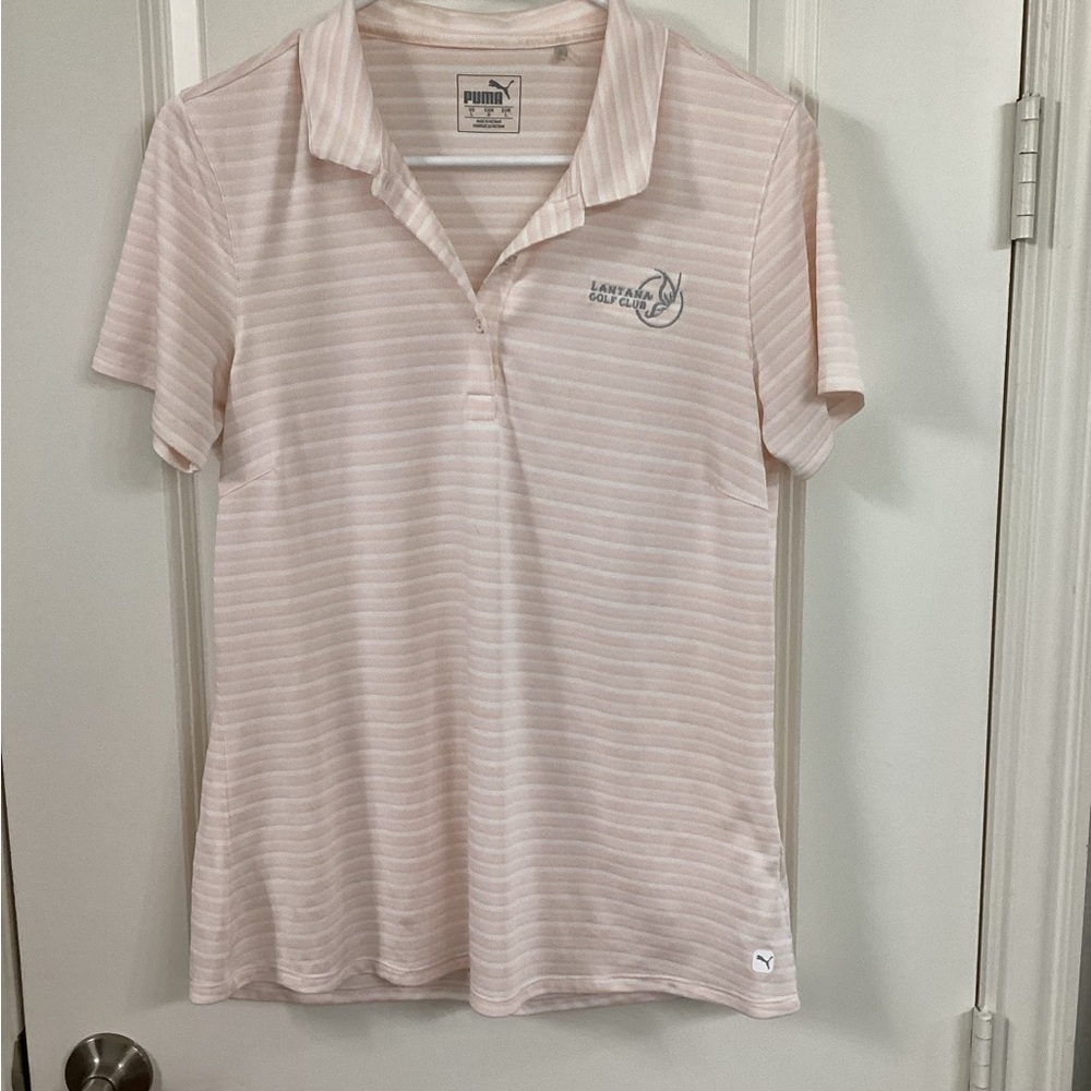 Puma Pink Fitted Polo Shirt with Buttoned Collar